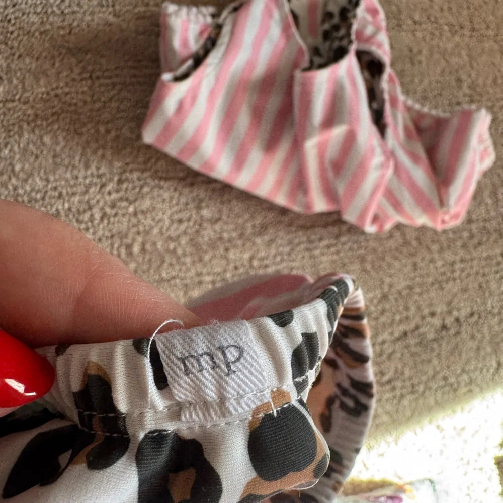 Leopard Print and Pink Strip reversible two piece bathing suit. Mud Pie.
